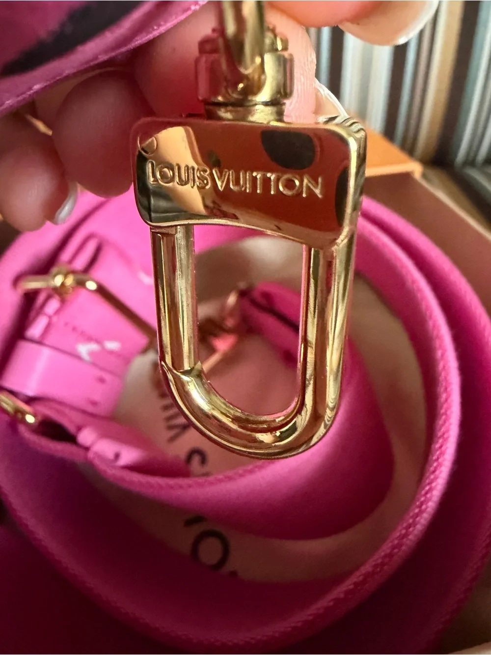 Louis Vuitton Rare Fuchsia Pink Monogram Canvas Strap with Gold-Tone Hardware